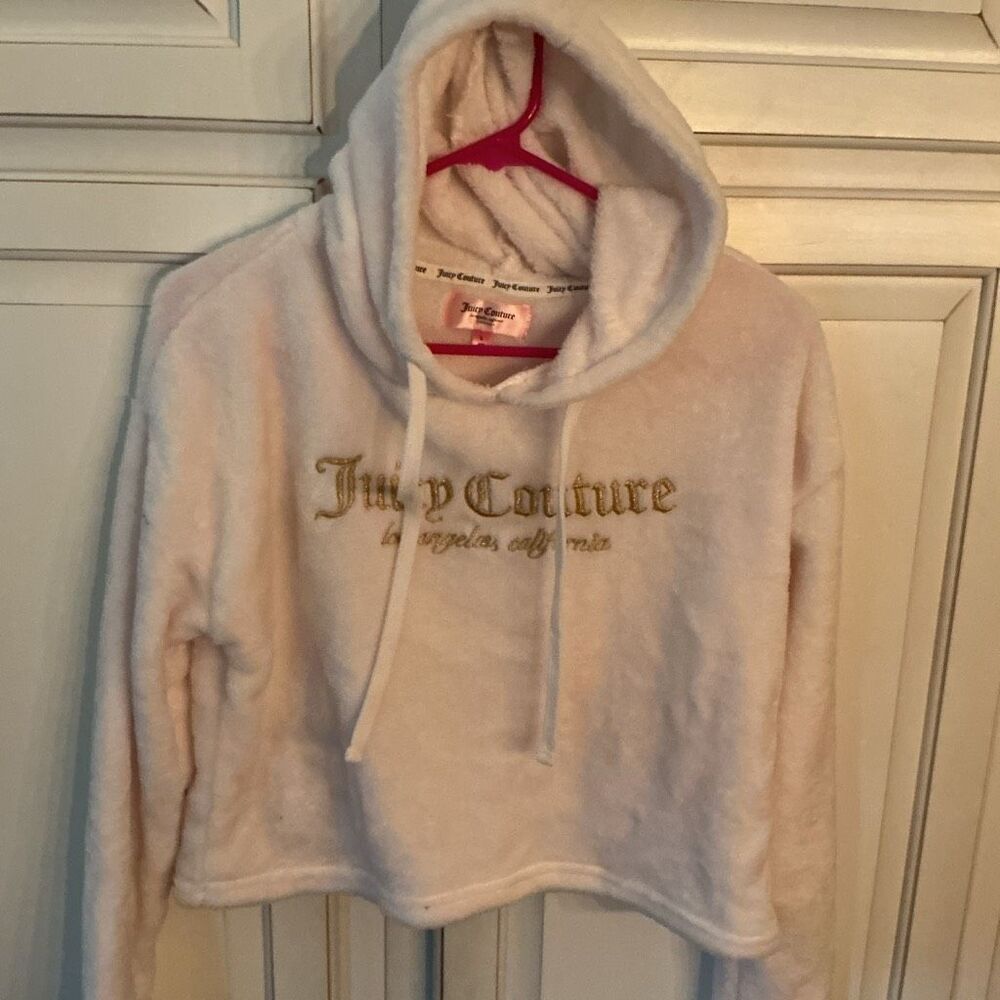 Juicy Couture Sleepwear Cropped Hoodie Sz L Faux Fur Gold Embossed